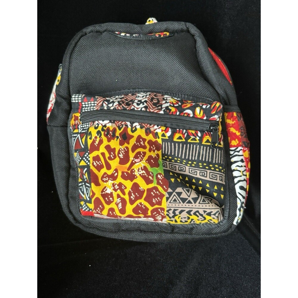 African Print Backpack Book Bag Tribal Black Red Gold Ethnic Travel School Unise